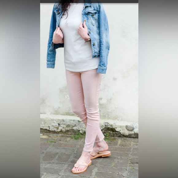 Blush Pink Stretchy Skinny Jeans | 7 for all Mankind | size 26 - Picture 2 of 7